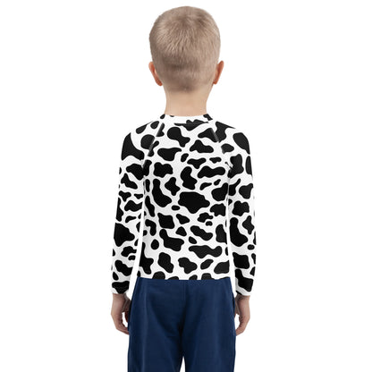 Kids Cow Print Long Sleeve Rash Guard Swim Shirt With UPF 50+