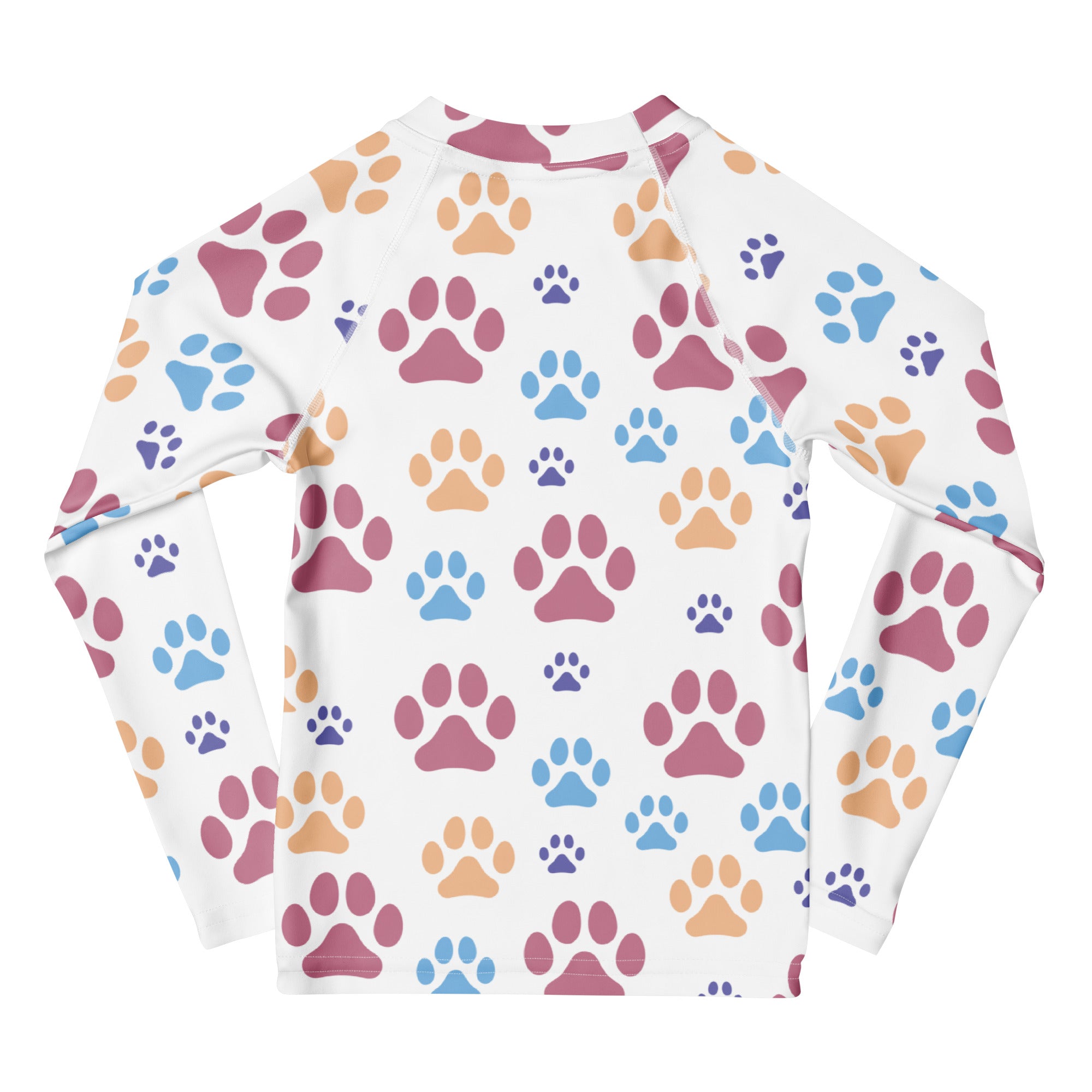 Kids Colorful Paw Print Long Sleeve Rash Guard Swim Shirt With UPF 50+