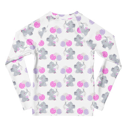 Girls Elephant Birthday Long Sleeve Rash Guard Swim Shirt With UPF 50+