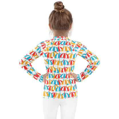 Kids Beach Umbrella Long Sleeve Rash Guard Swim Shirt With UPF 50+