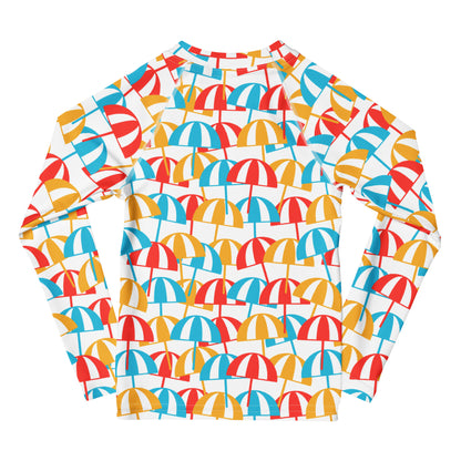 Kids Beach Umbrella Long Sleeve Rash Guard Swim Shirt With UPF 50+