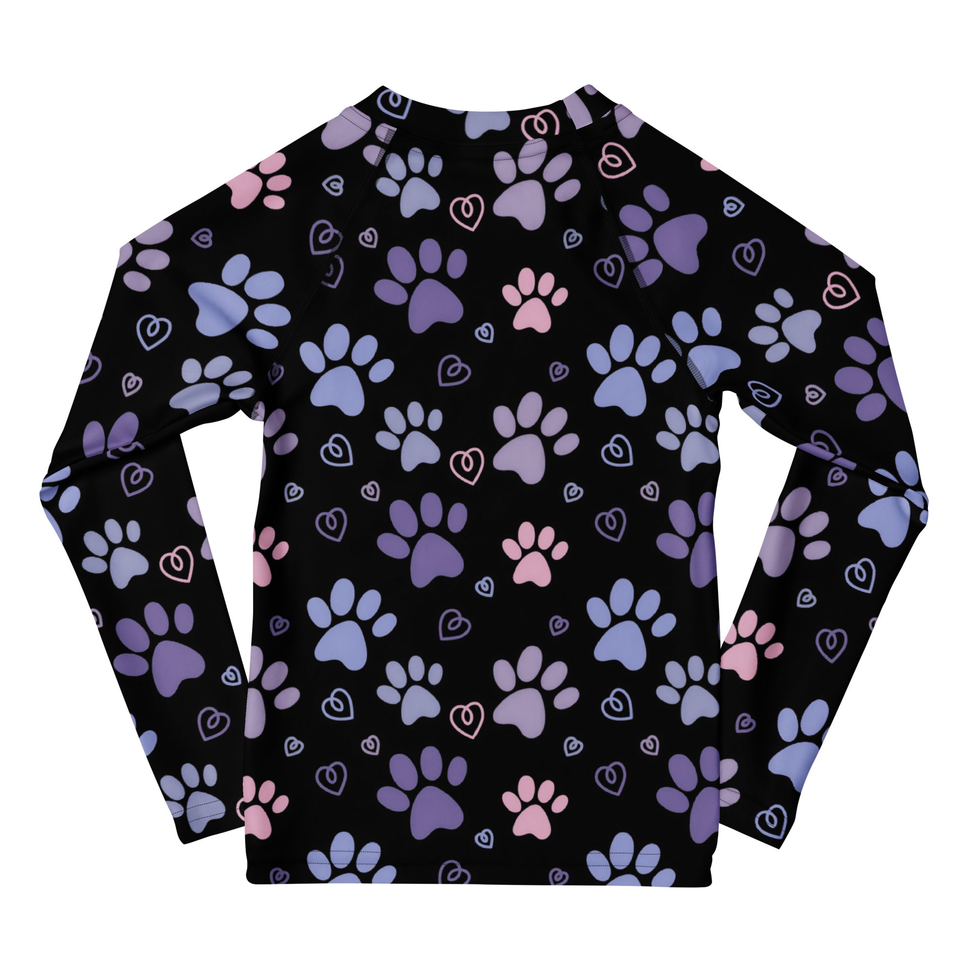 Girls Purple and Pink Paw Print Long Sleeve Rash Guard Swim Shirt With UPF 50+