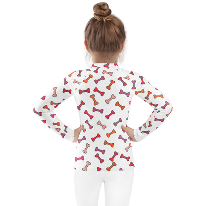 Kids Dog Bone Long Sleeve Rash Guard Swim Shirt With UPF 50+