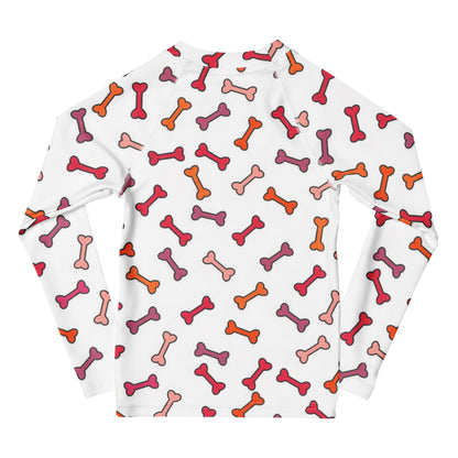 Kids Dog Bone Long Sleeve Rash Guard Swim Shirt With UPF 50+