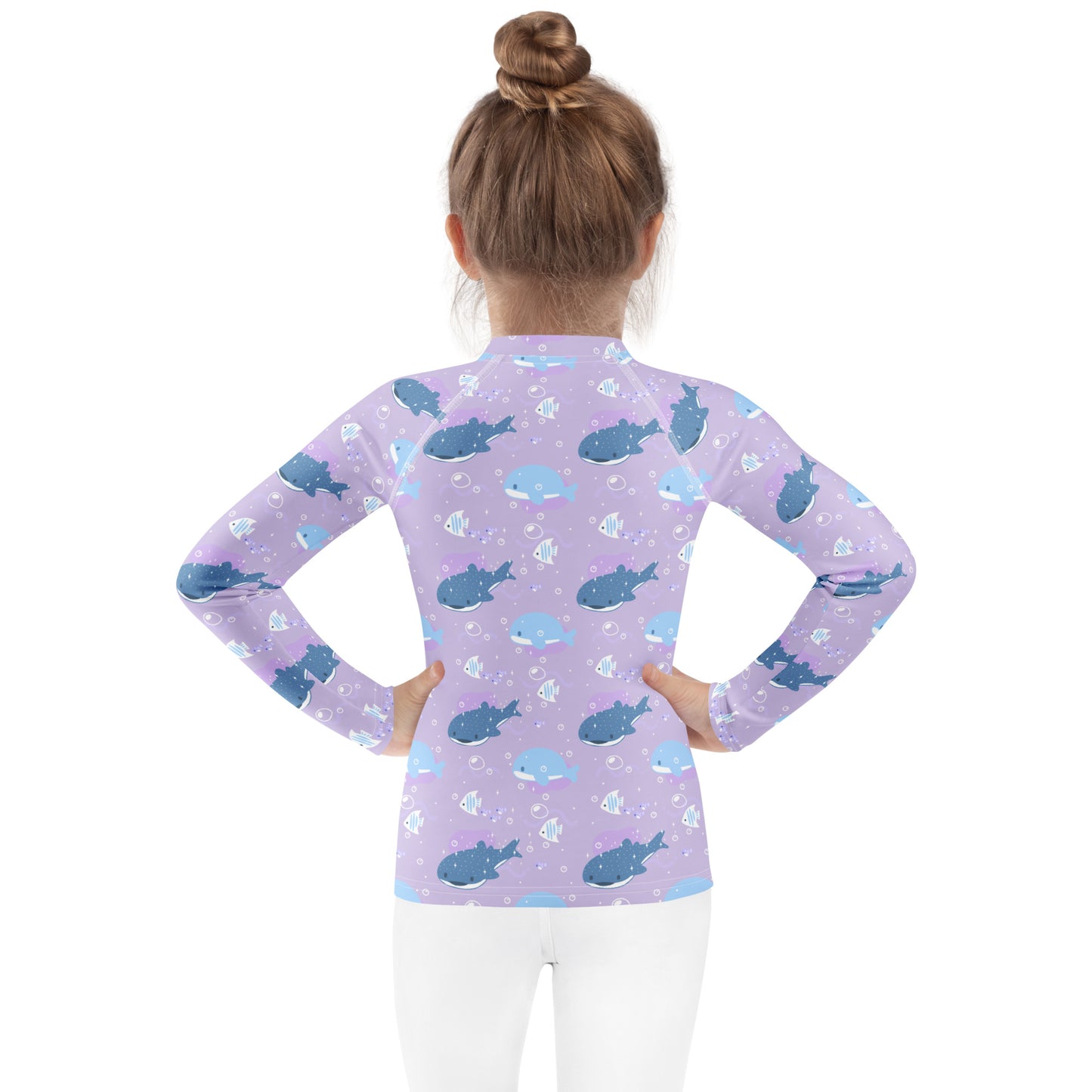 Girls Purple Whale Shark Long Sleeve Rash Guard Swim Shirt With UPF 50+
