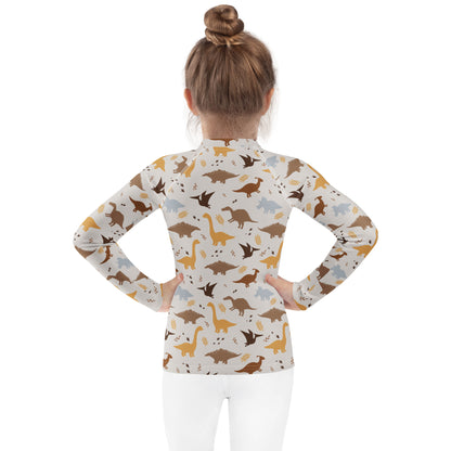 Kids Dinosaur Long Sleeve Rash Guard Swim Shirt With UPF 50+