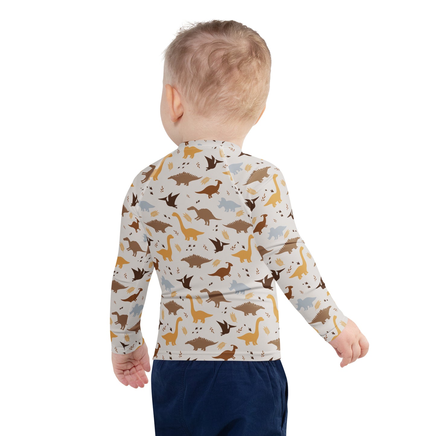 Kids Dinosaur Long Sleeve Rash Guard Swim Shirt With UPF 50+