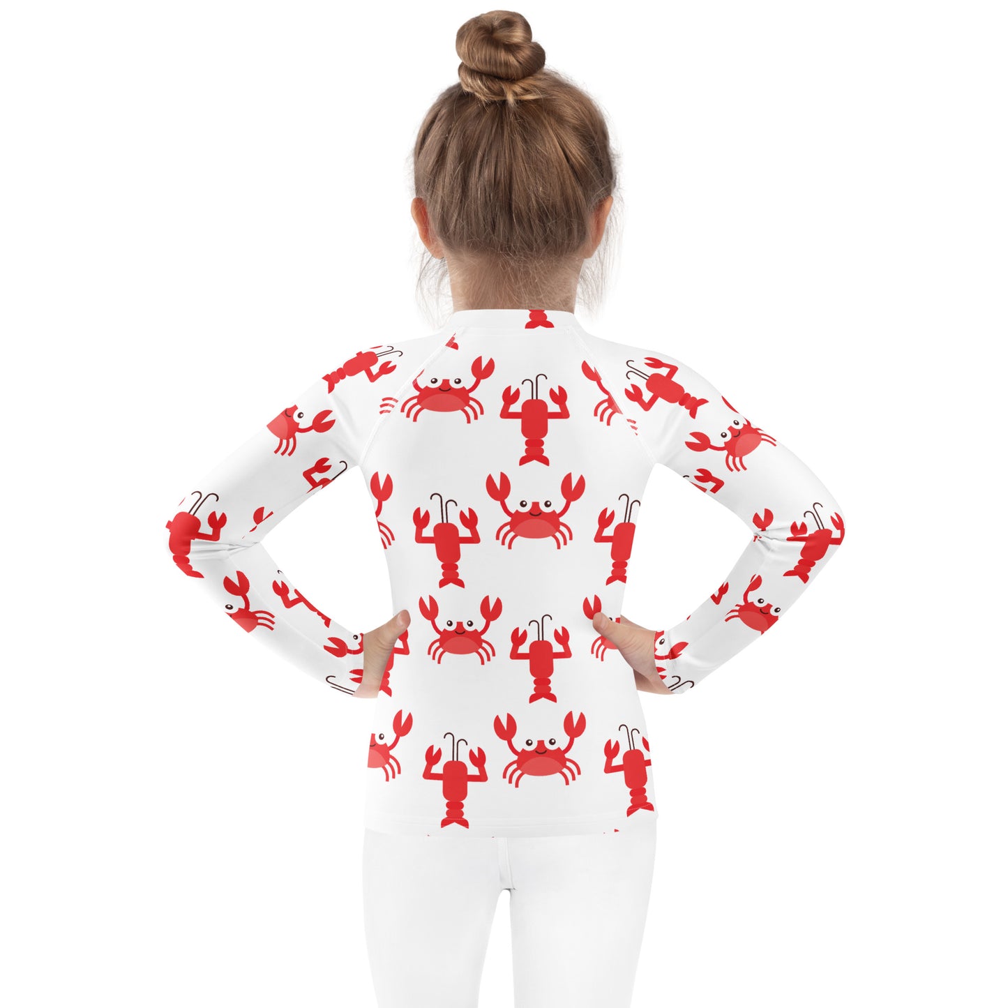 Kids Red Crab & Lobster Long Sleeve Rash Guard Swim Shirt With UPF 50+
