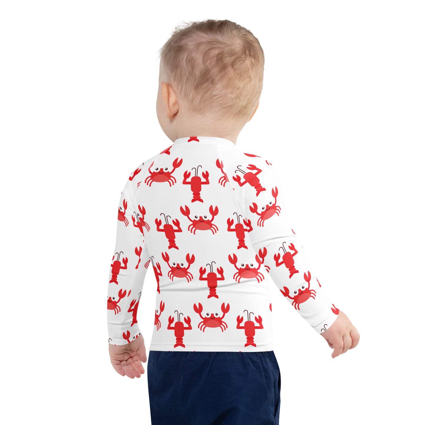 Kids Red Crab & Lobster Long Sleeve Rash Guard Swim Shirt With UPF 50+