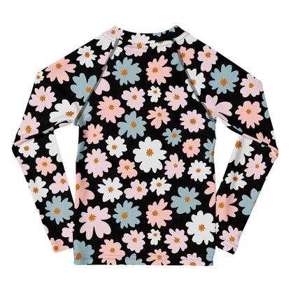 Girls Flower Scale Long Sleeve Rash Guard Swim Shirt With UPF 50+