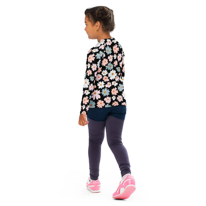 Girls Flower Scale Long Sleeve Rash Guard Swim Shirt With UPF 50+