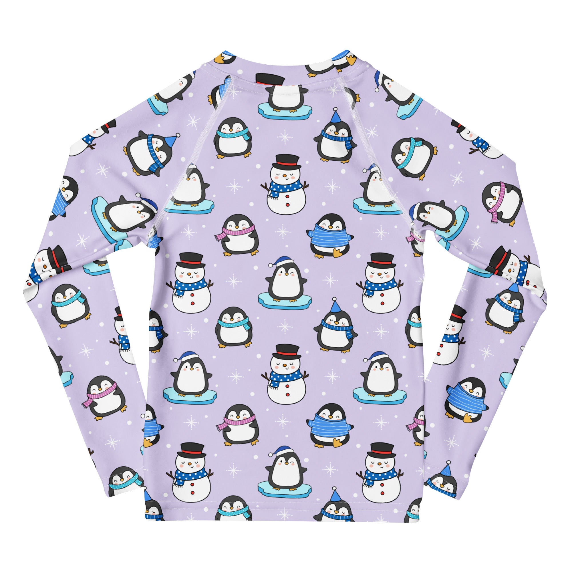 Kids Winter Penguin Long Sleeve Rash Guard Swim Shirt With UPF 50+