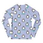 Kids Cute Penguin Christmas Long Sleeve Rash Guard Swim Shirt With UPF 50+