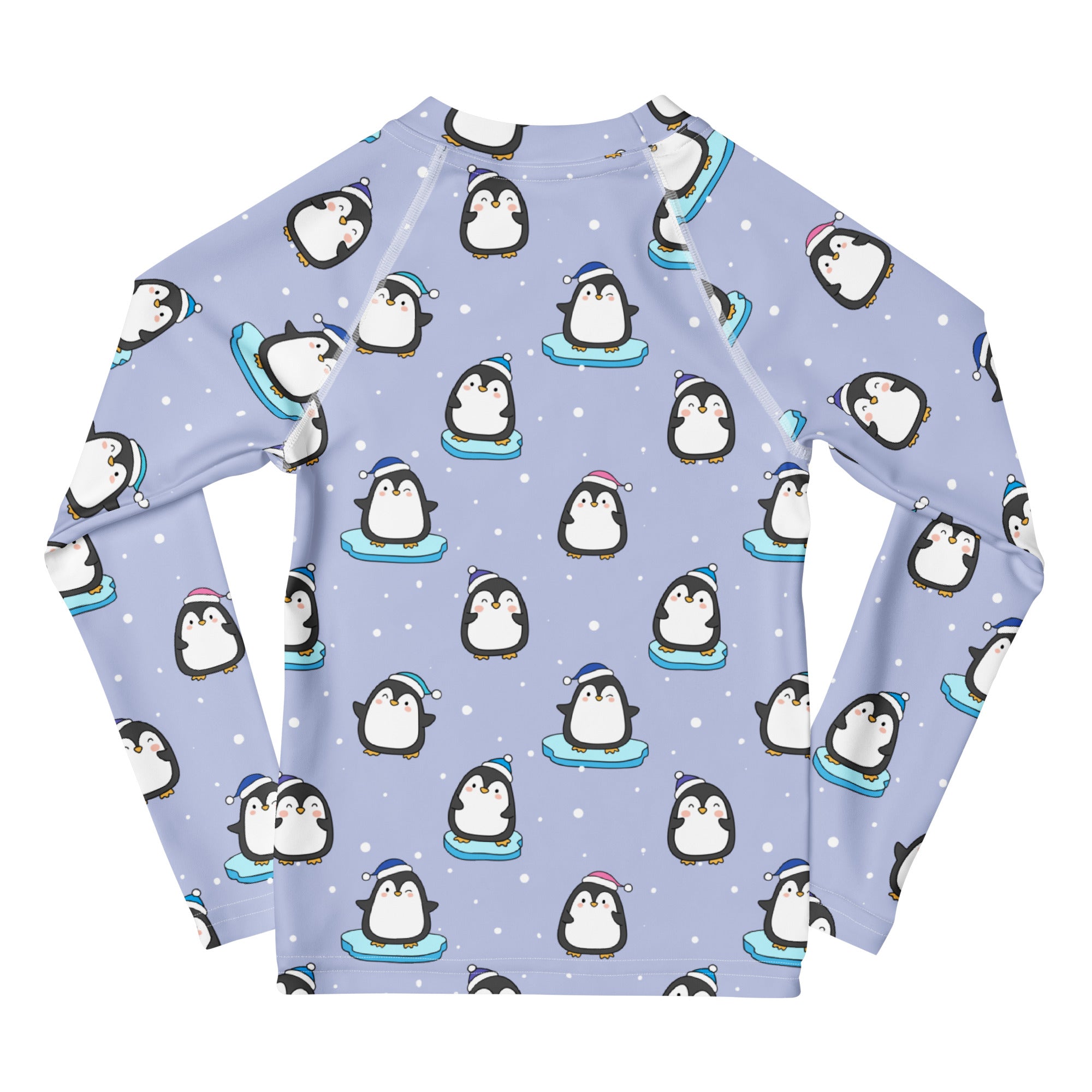 Kids Cute Penguin Christmas Long Sleeve Rash Guard Swim Shirt With UPF 50+