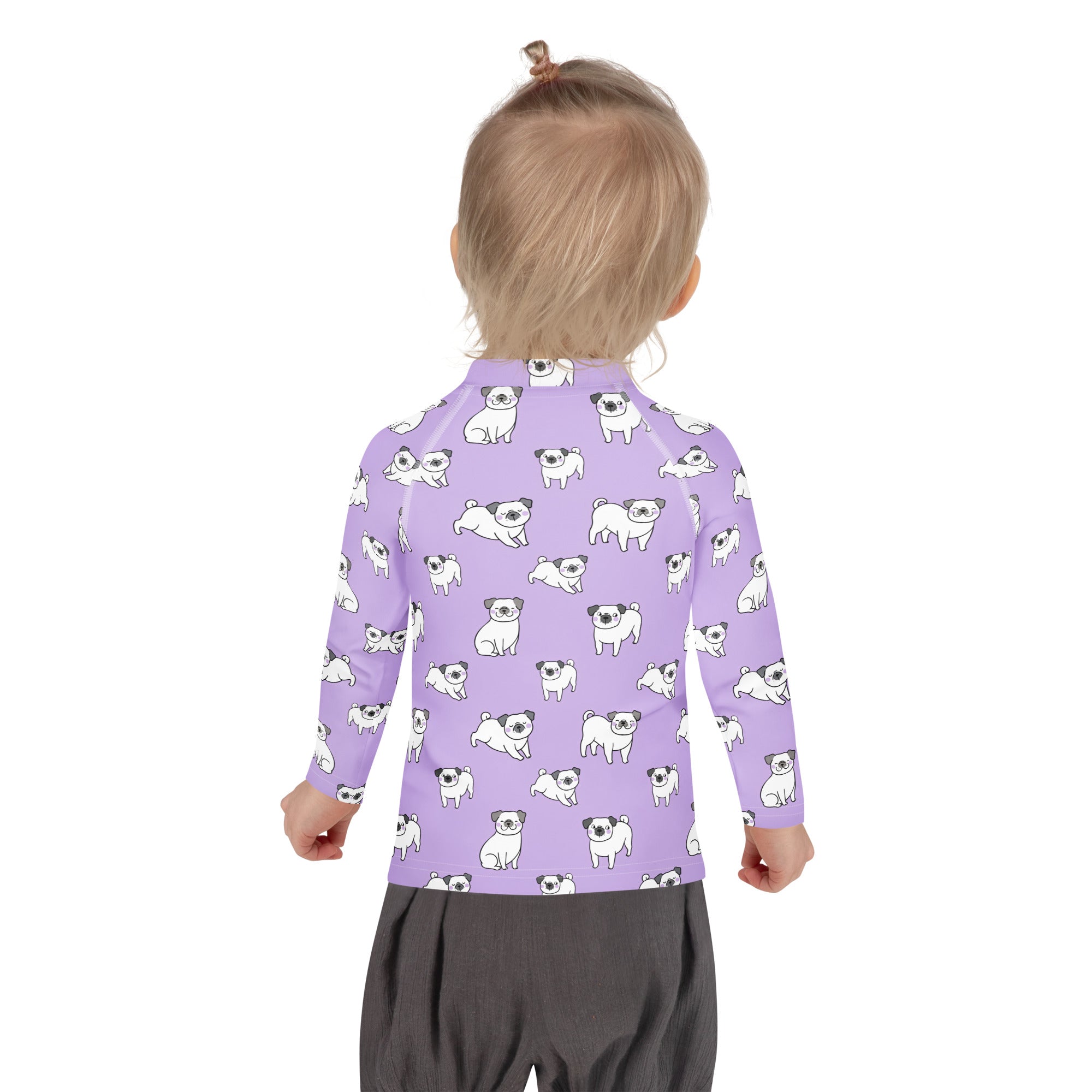 Girls Purple Pug Long Sleeve Rash Guard Swim Shirt – Buttery Soft, Sun Safe UPF 50+ Protection, Quick Dry & 4-Way Stretch Comfort