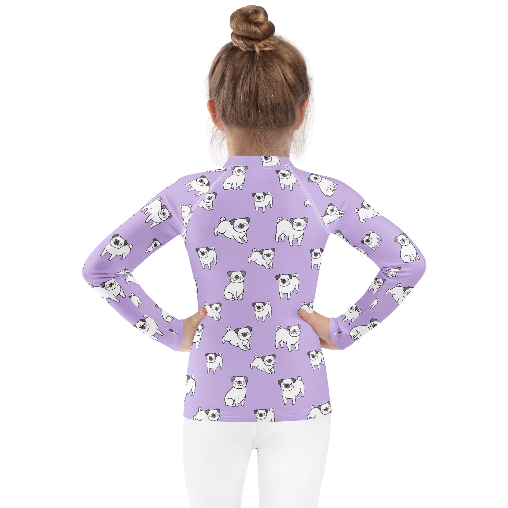 Girls Purple Pug Long Sleeve Rash Guard Swim Shirt – Buttery Soft, Sun Safe UPF 50+ Protection, Quick Dry & 4-Way Stretch Comfort