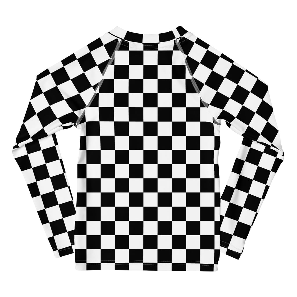 Kids Checkered Long Sleeve Rash Guard Swim Shirt – Buttery Soft, Sun Safe UPF 50+ Protection, Quick Dry & 4-Way Stretch Comfort