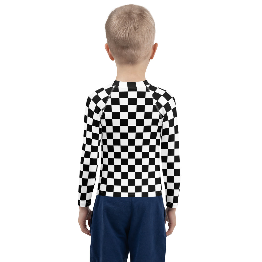 Kids Checkered Long Sleeve Rash Guard Swim Shirt – Buttery Soft, Sun Safe UPF 50+ Protection, Quick Dry & 4-Way Stretch Comfort