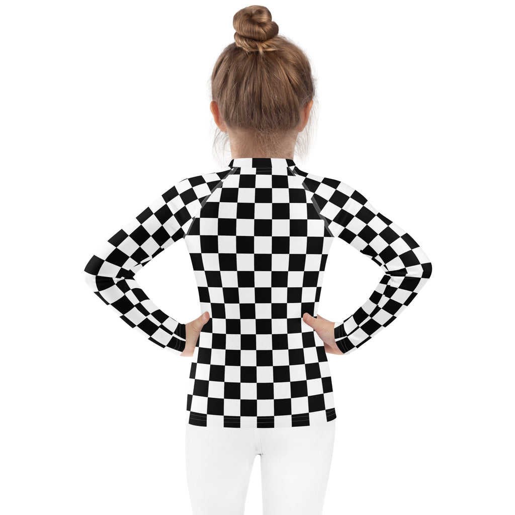 Kids Checkered Long Sleeve Rash Guard Swim Shirt – Buttery Soft, Sun Safe UPF 50+ Protection, Quick Dry & 4-Way Stretch Comfort