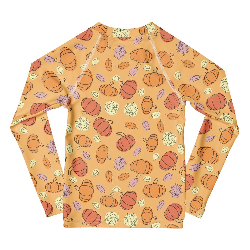 Kids Pumpkin Patch Long Sleeve Rash Guard Swim Shirt – Buttery Soft, Sun Safe UPF 50+ Protection, Quick Dry & 4-Way Stretch Comfort