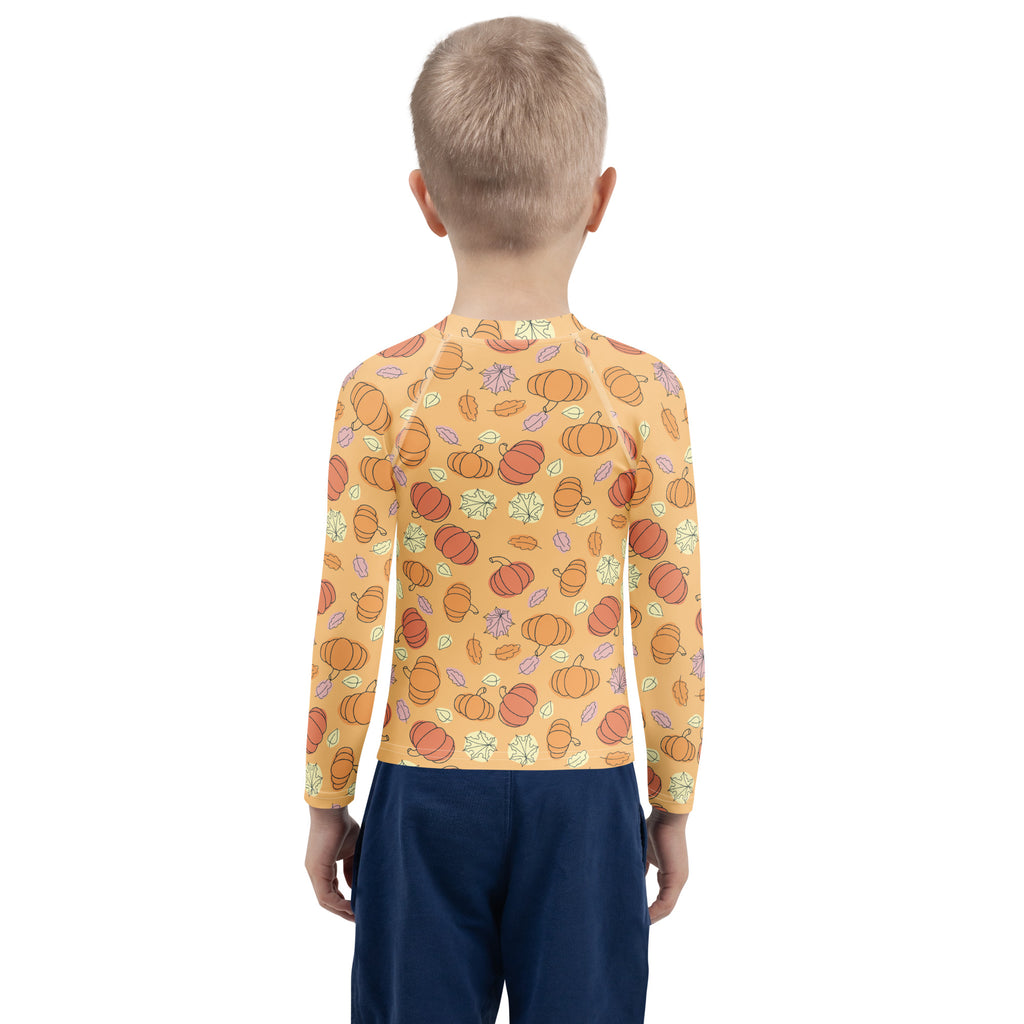 Kids Pumpkin Patch Long Sleeve Rash Guard Swim Shirt – Buttery Soft, Sun Safe UPF 50+ Protection, Quick Dry & 4-Way Stretch Comfort