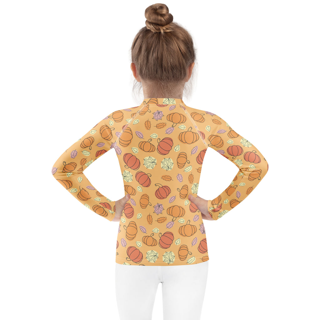 Kids Pumpkin Patch Long Sleeve Rash Guard Swim Shirt – Buttery Soft, Sun Safe UPF 50+ Protection, Quick Dry & 4-Way Stretch Comfort