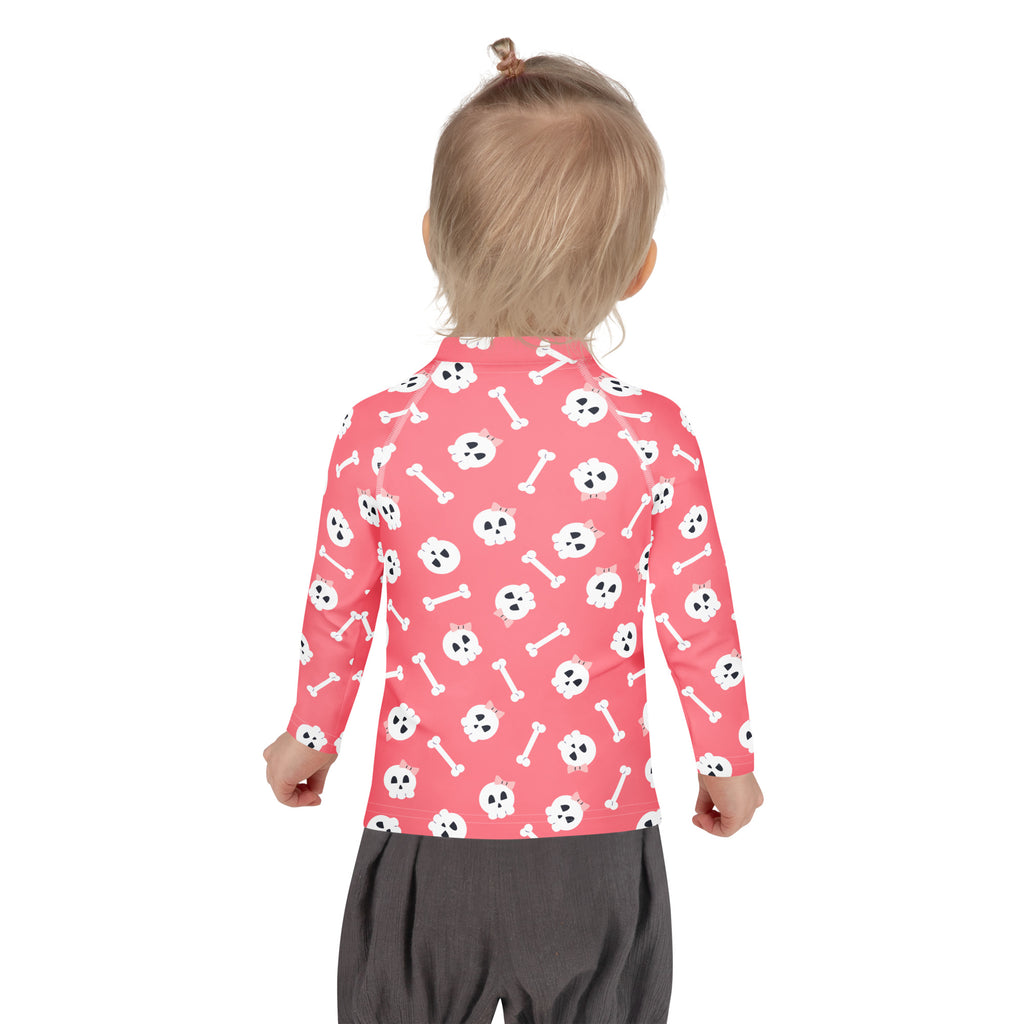 Girls Pink Skulls Halloween Long Sleeve Rash Guard Swim Shirt – Buttery Soft, Sun Safe UPF 50+ Protection, Quick Dry & 4-Way Stretch Comfort