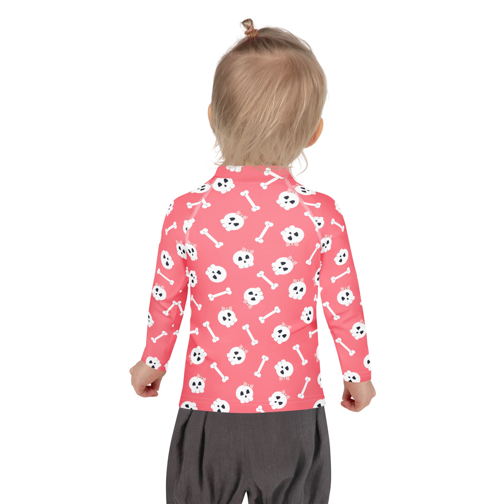 Girls Pink Skulls Halloween Long Sleeve Rash Guard Swim Shirt – Buttery Soft, Sun Safe UPF 50+ Protection, Quick Dry & 4-Way Stretch Comfort