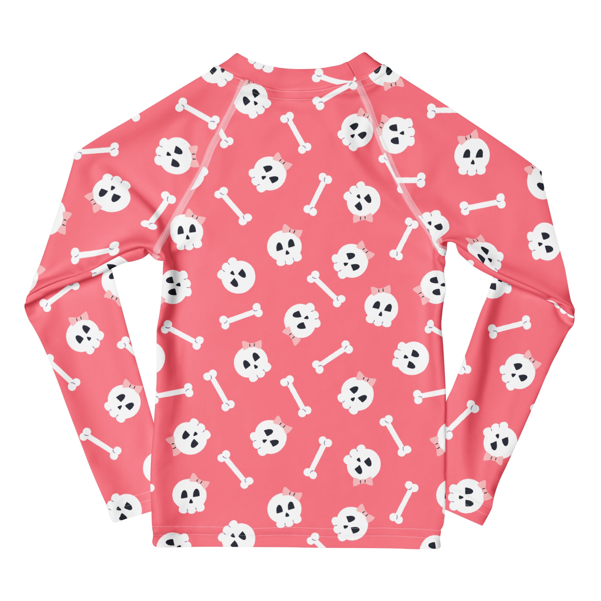 Girls Pink Skulls Halloween Long Sleeve Rash Guard Swim Shirt – Buttery Soft, Sun Safe UPF 50+ Protection, Quick Dry & 4-Way Stretch Comfort