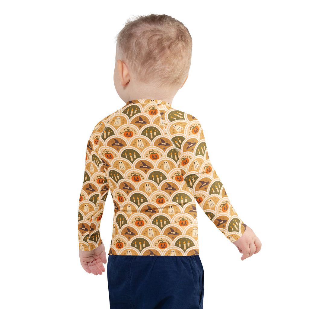 Kids Vintage Halloween Long Sleeve Rash Guard Swim Shirt – Buttery Soft, Sun Safe UPF 50+ Protection, Quick Dry & 4-Way Stretch Comfort