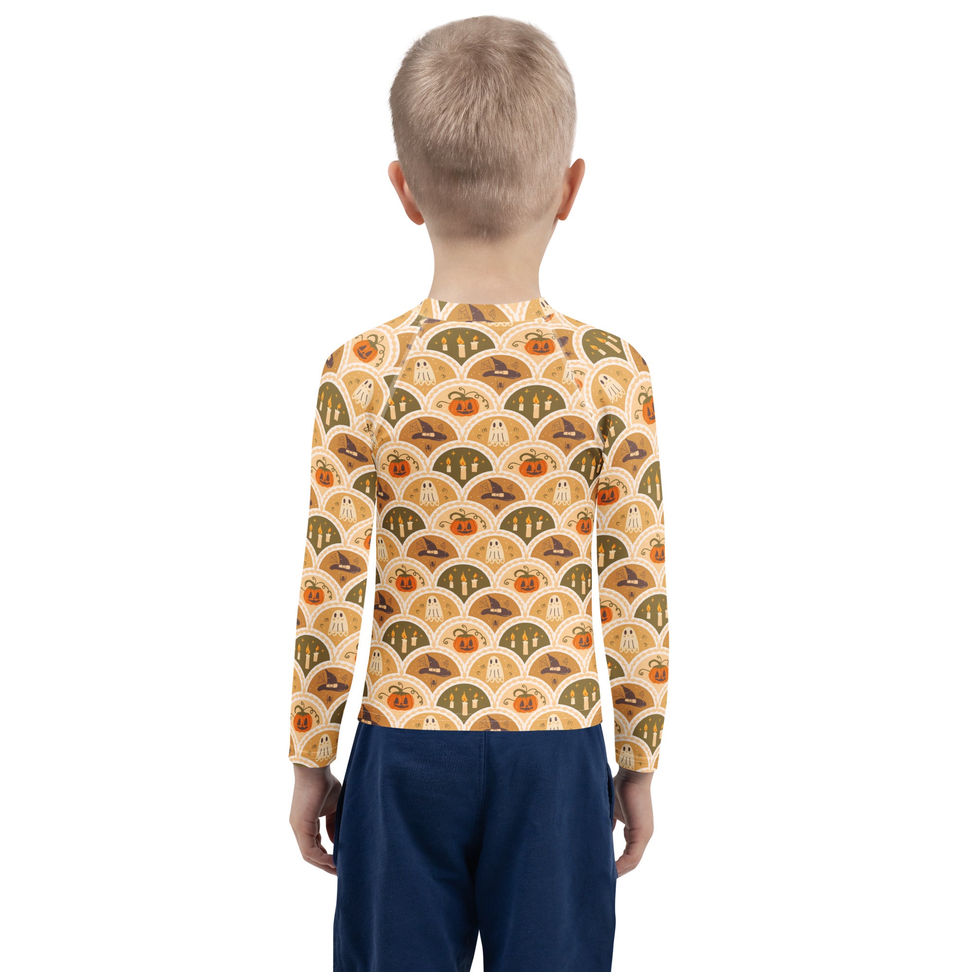 Kids Vintage Halloween Long Sleeve Rash Guard Swim Shirt – Buttery Soft, Sun Safe UPF 50+ Protection, Quick Dry & 4-Way Stretch Comfort