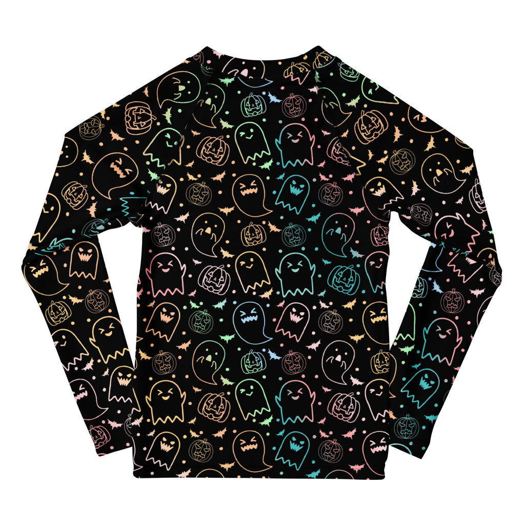 Girls Pastel Rainbow Halloween Long Sleeve Rash Guard Swim Shirt – Buttery Soft, Sun Safe UPF 50+ Protection, Quick Dry & 4-Way Stretch Comfort