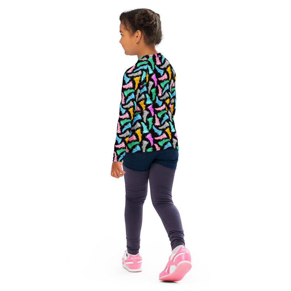 Kids Colorful Axolotl Long Sleeve Rash Guard Swim Shirt – Buttery Soft, Sun Safe UPF 50+ Protection, Quick Dry & 4-Way Stretch Comfort