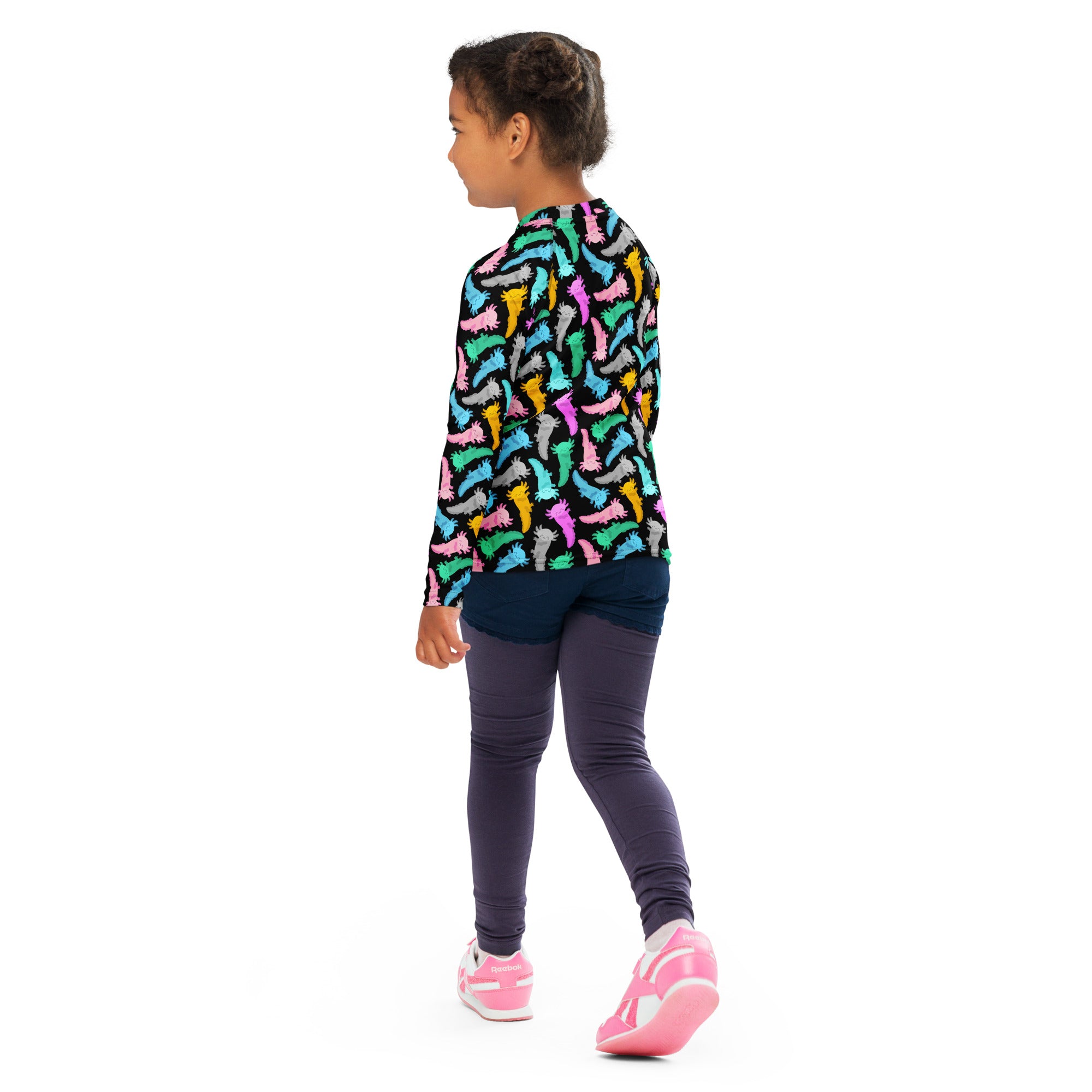 Kids Colorful Axolotl Long Sleeve Rash Guard Swim Shirt – Buttery Soft, Sun Safe UPF 50+ Protection, Quick Dry & 4-Way Stretch Comfort