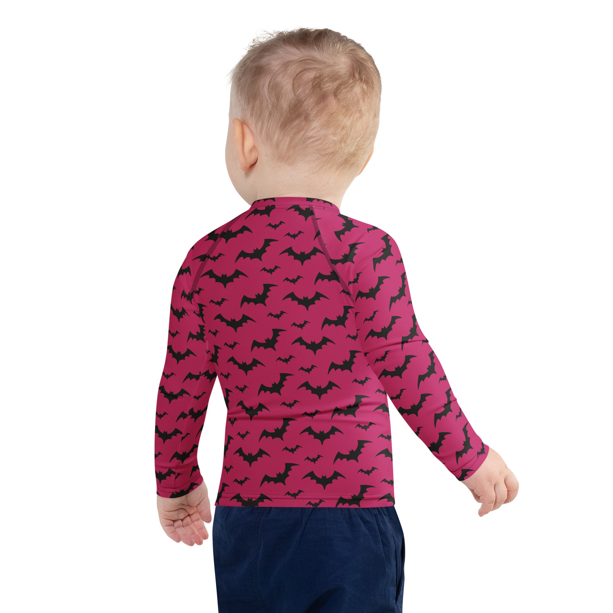 Kids Pink Halloween Bats Long Sleeve Rash Guard Swim Shirt – Buttery Soft, Sun Safe UPF 50+ Protection, Quick Dry & 4-Way Stretch Comfort