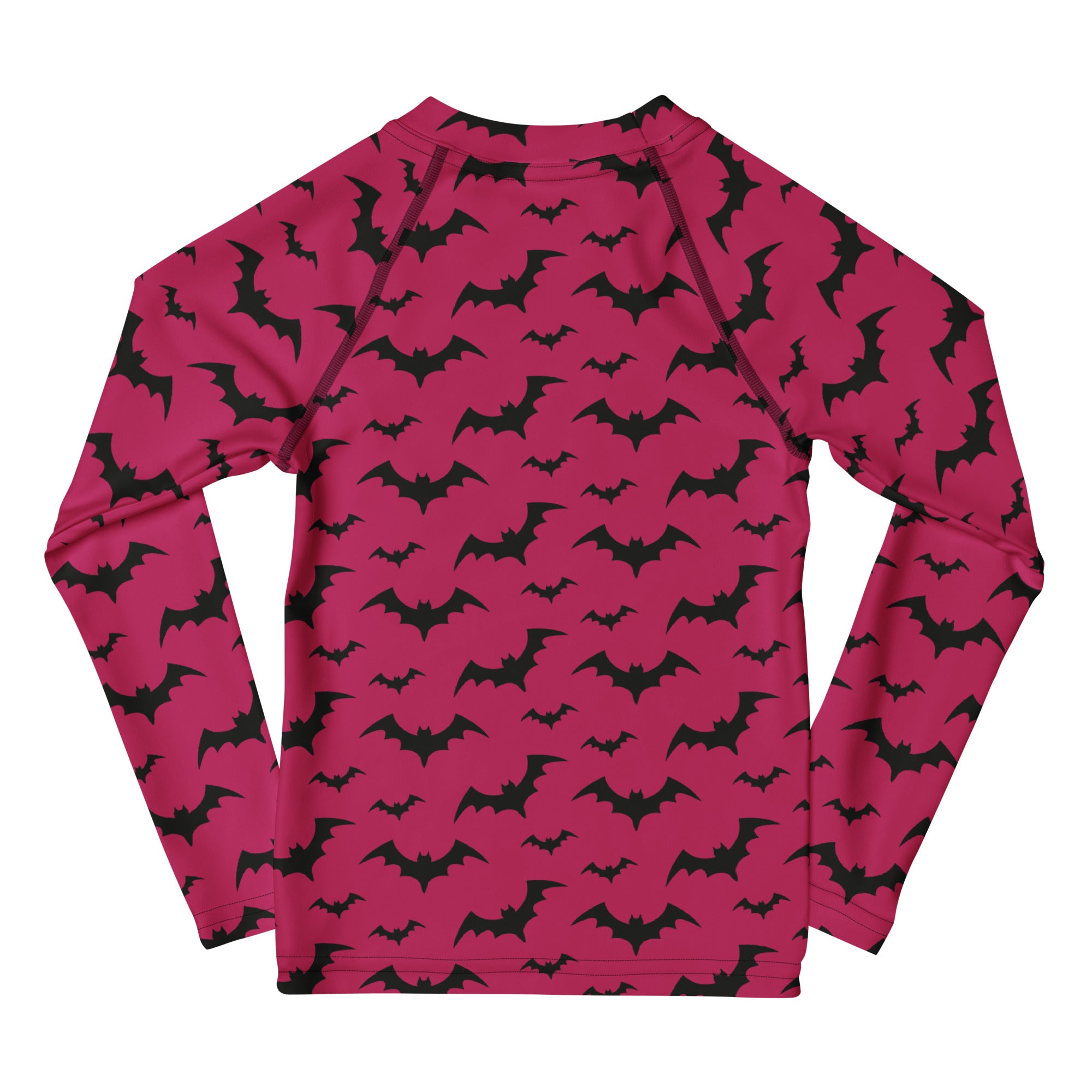 Kids Pink Halloween Bats Long Sleeve Rash Guard Swim Shirt – Buttery Soft, Sun Safe UPF 50+ Protection, Quick Dry & 4-Way Stretch Comfort
