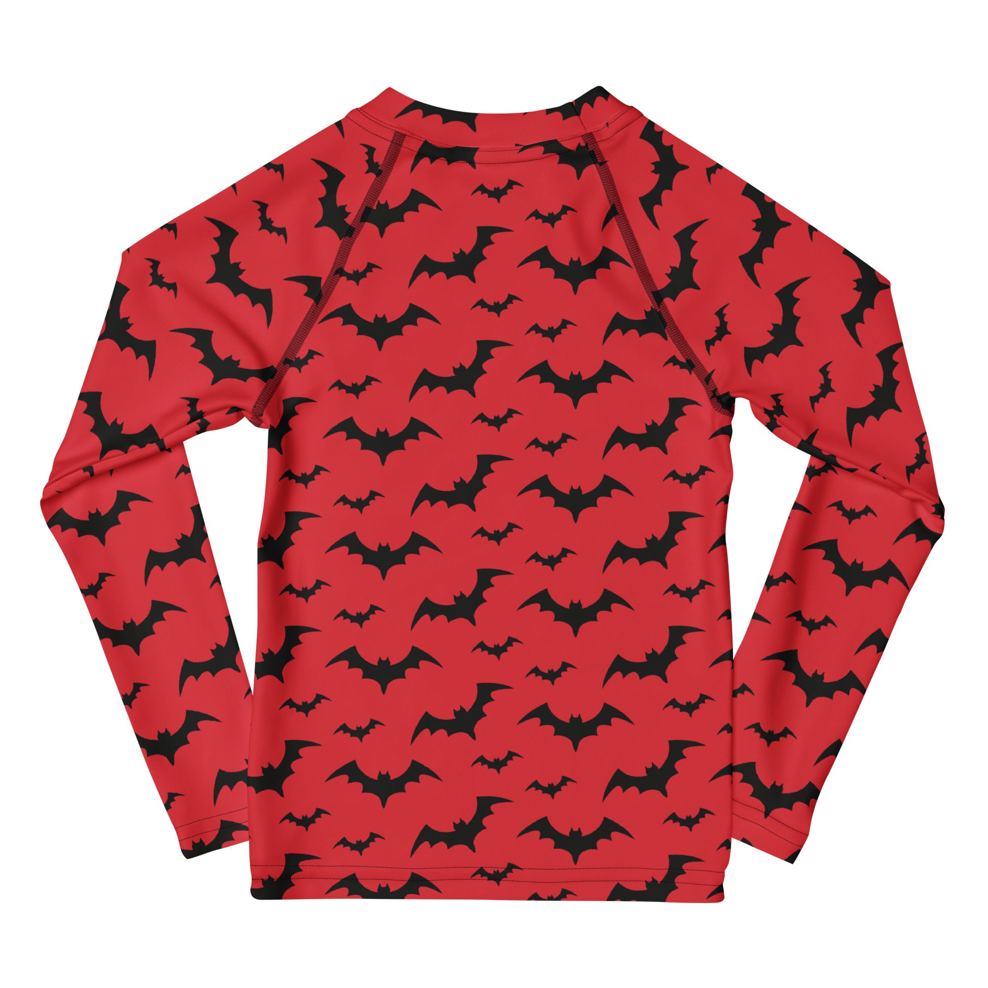Kids Red Halloween Bats Long Sleeve Rash Guard Swim Shirt – Buttery Soft, Sun Safe UPF 50+ Protection, Quick Dry & 4-Way Stretch Comfort