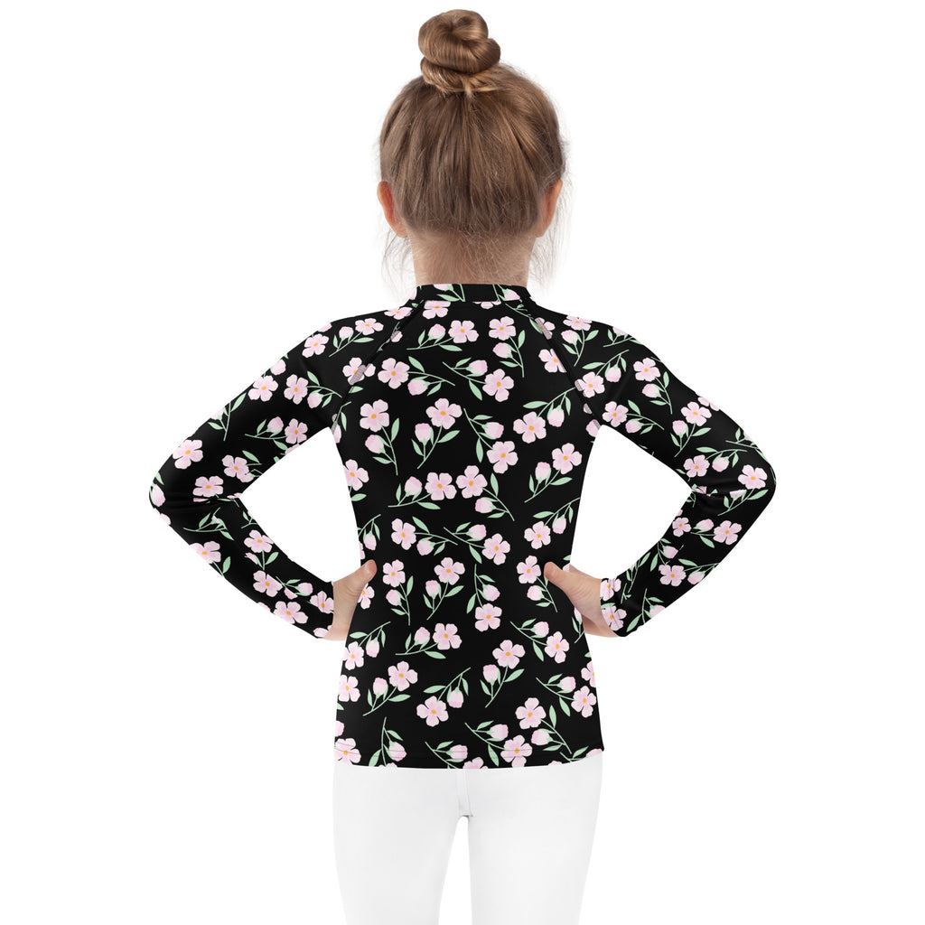 Girls Floral Flowers Long Sleeve Rash Guard Swim Shirt – Buttery Soft, Sun Safe UPF 50+ Protection, Quick Dry & 4-Way Stretch Comfort
