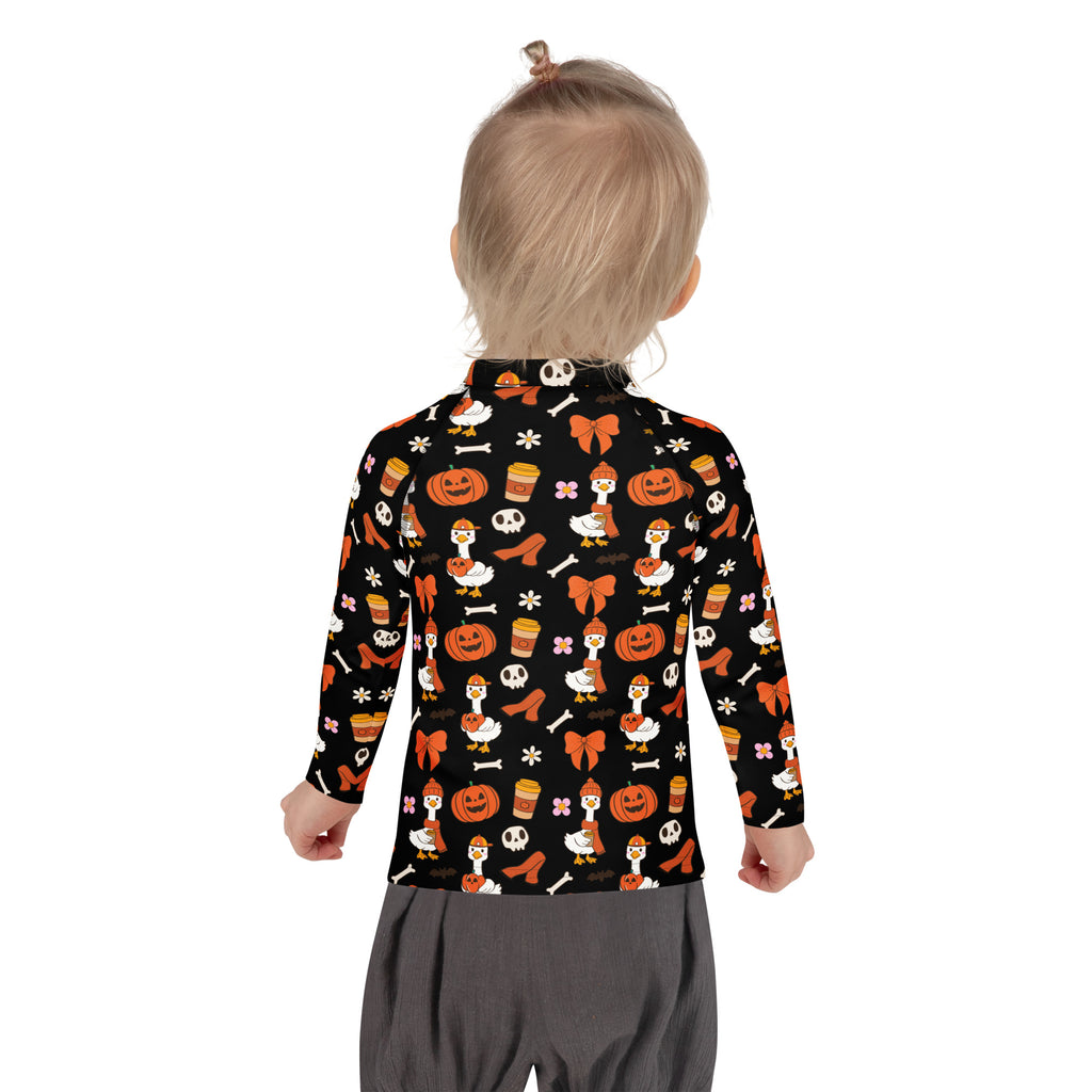Girls Cute Halloween Goose Long Sleeve Rash Guard Swim Shirt – Buttery Soft, Sun Safe UPF 50+ Protection, Quick Dry & 4-Way Stretch Comfort