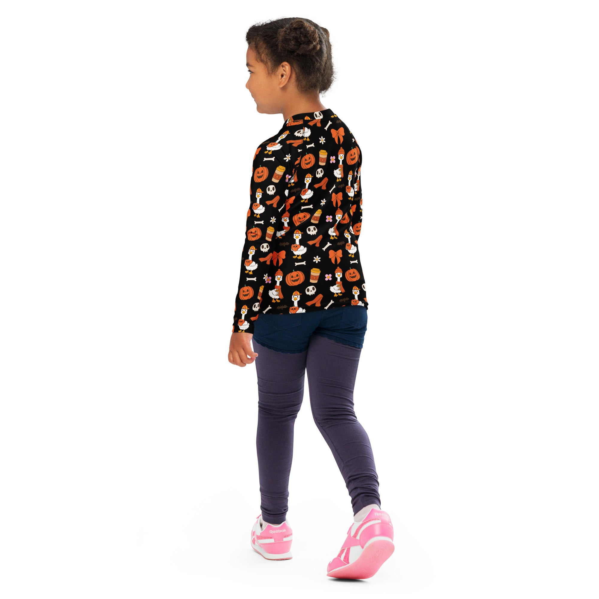 Girls Cute Halloween Goose Long Sleeve Rash Guard Swim Shirt – Buttery Soft, Sun Safe UPF 50+ Protection, Quick Dry & 4-Way Stretch Comfort