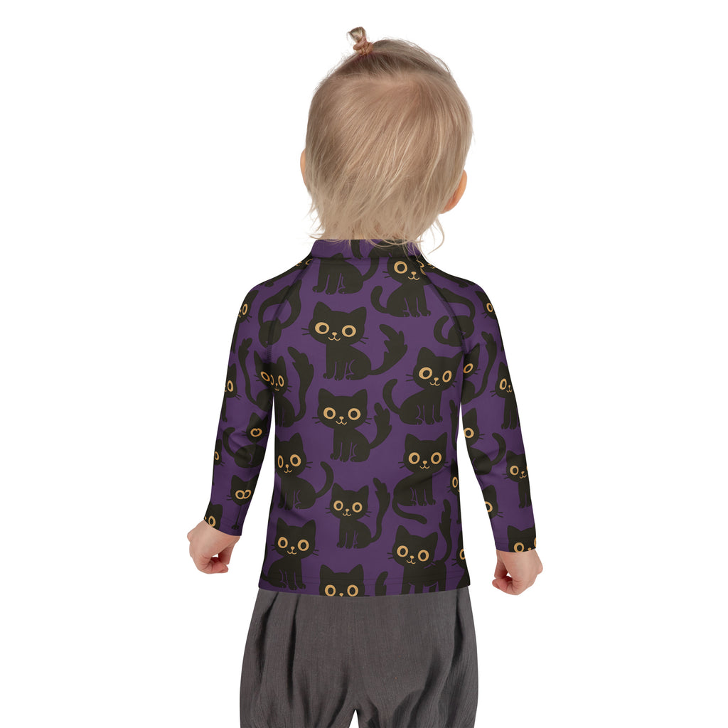 Girls Black Cats Halloween Long Sleeve Rash Guard Swim Shirt – Buttery Soft, Sun Safe UPF 50+ Protection, Quick Dry & 4-Way Stretch Comfort