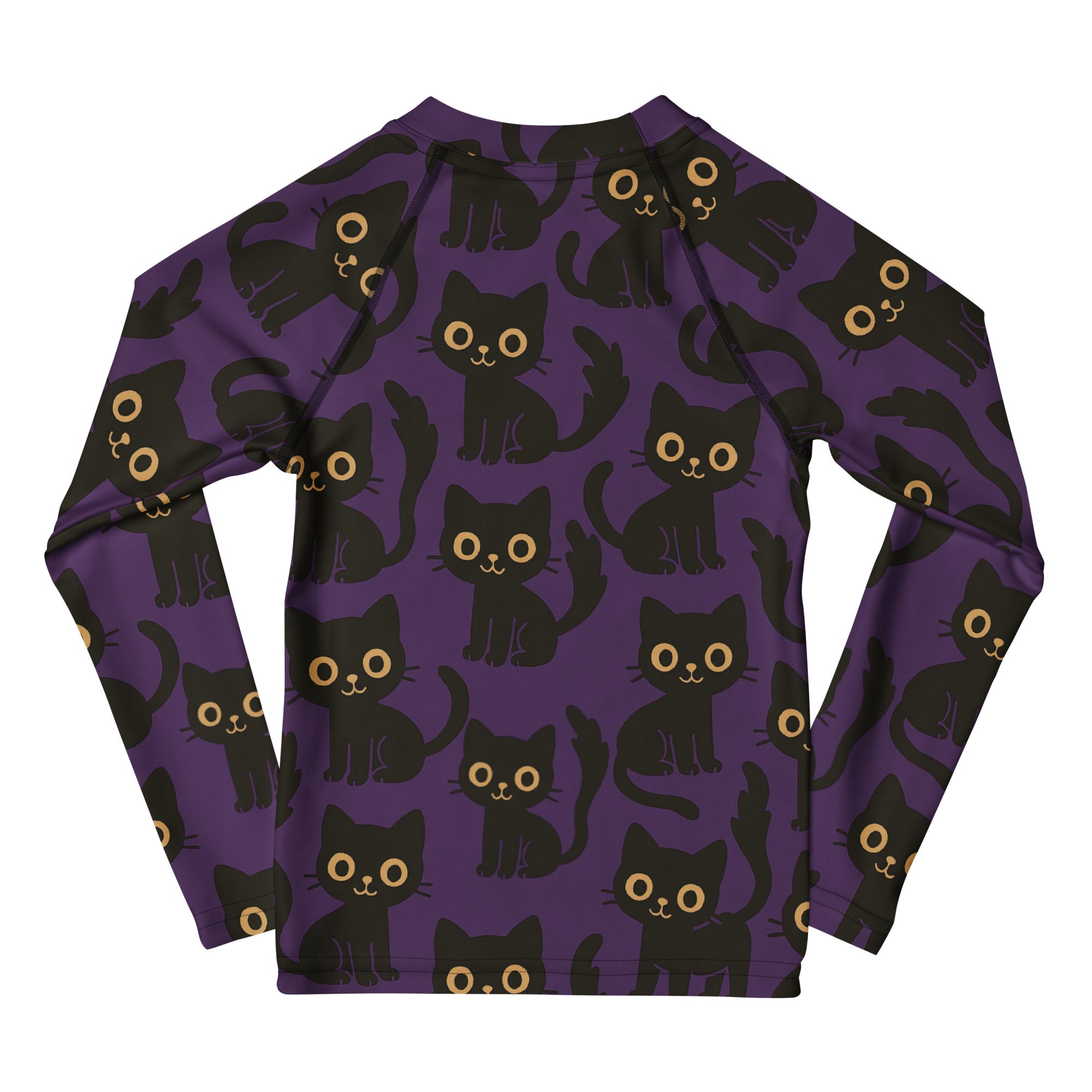 Girls Black Cats Halloween Long Sleeve Rash Guard Swim Shirt – Buttery Soft, Sun Safe UPF 50+ Protection, Quick Dry & 4-Way Stretch Comfort