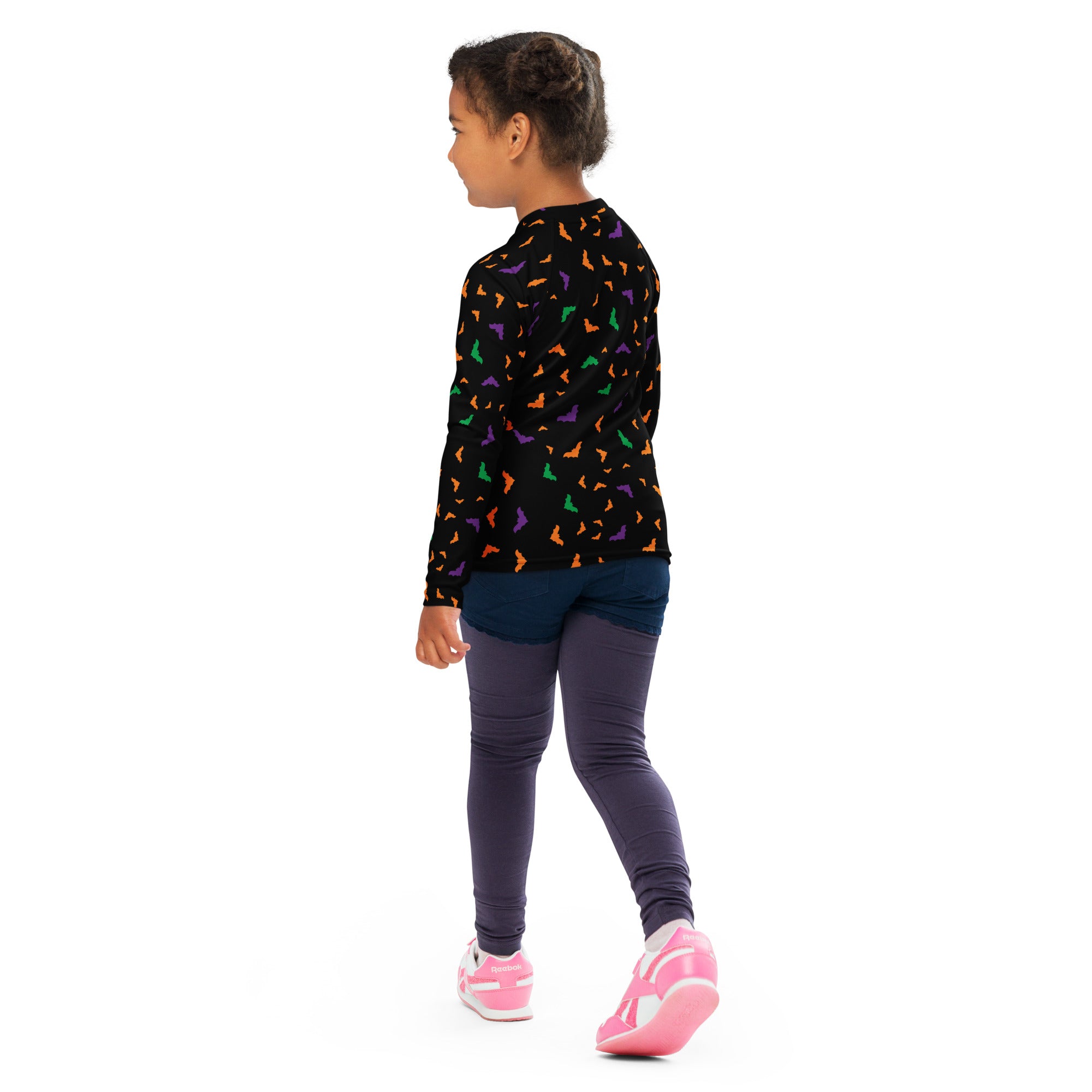 Kids Colorful Halloween Bats Long Sleeve Rash Guard Swim Shirt – Buttery Soft, Sun Safe UPF 50+ Protection, Quick Dry & 4-Way Stretch Comfort