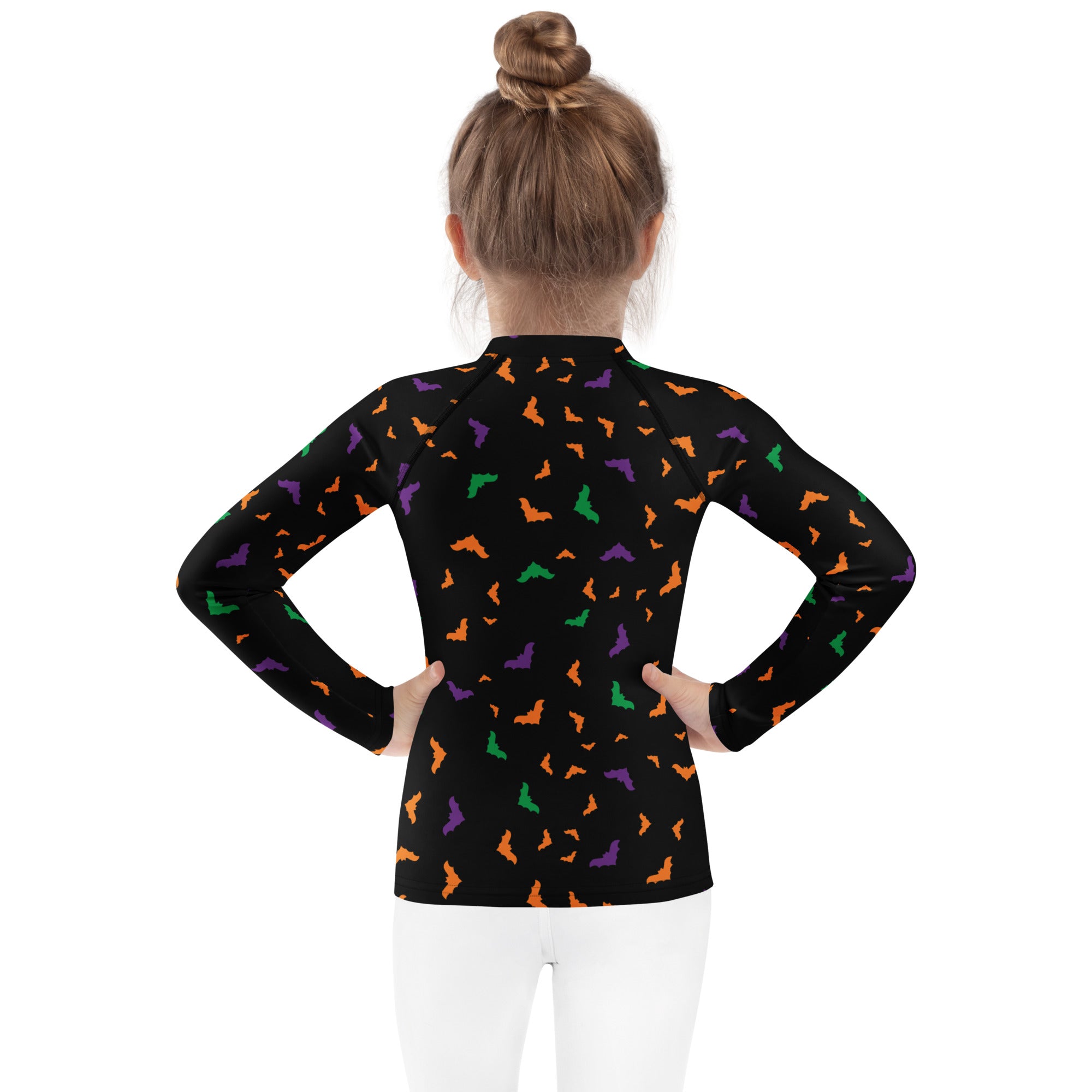 Kids Colorful Halloween Bats Long Sleeve Rash Guard Swim Shirt – Buttery Soft, Sun Safe UPF 50+ Protection, Quick Dry & 4-Way Stretch Comfort