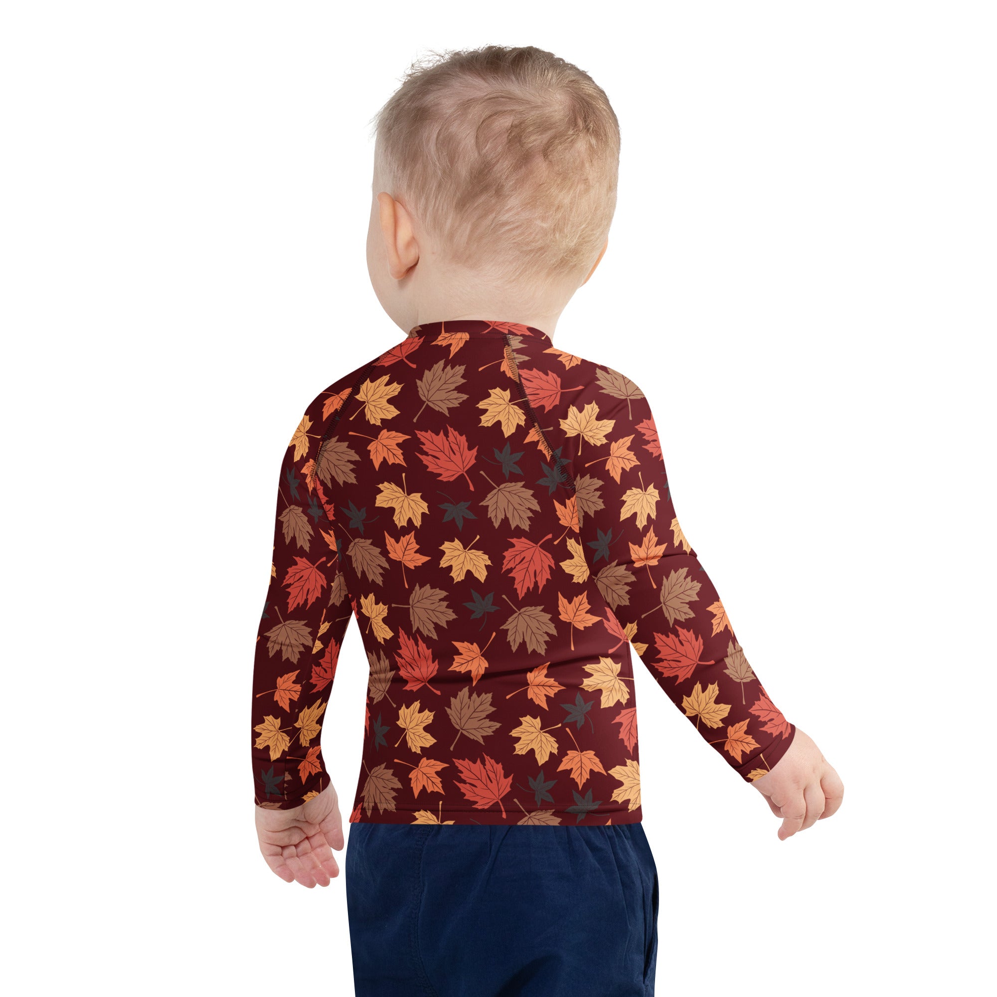Kids Autumn Maple Leaves Long Sleeve Rash Guard Swim Shirt – Buttery Soft, Sun Safe UPF 50+ Protection, Quick Dry & 4-Way Stretch Comfort