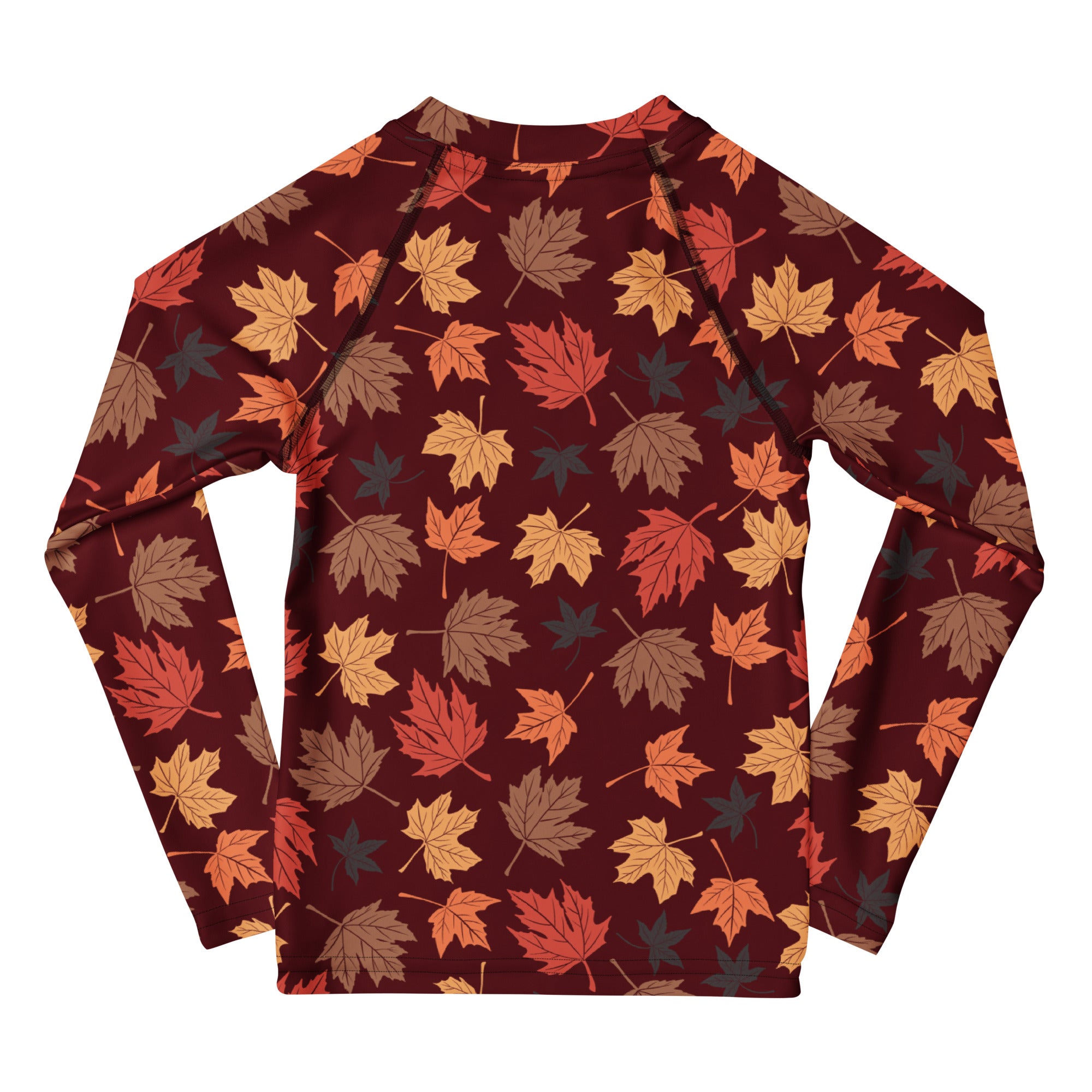 Kids Autumn Maple Leaves Long Sleeve Rash Guard Swim Shirt – Buttery Soft, Sun Safe UPF 50+ Protection, Quick Dry & 4-Way Stretch Comfort