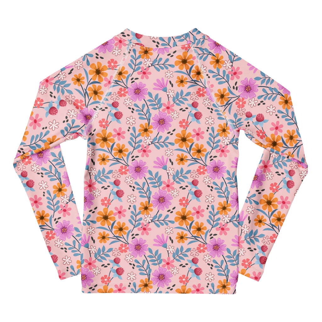 Girls Pink Floral Long Sleeve Rash Guard Swim Shirt – Buttery Soft, Sun Safe UPF 50+ Protection, Quick Dry & 4-Way Stretch Comfort
