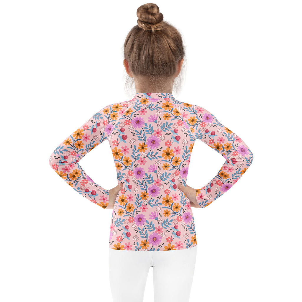 Girls Pink Floral Long Sleeve Rash Guard Swim Shirt – Buttery Soft, Sun Safe UPF 50+ Protection, Quick Dry & 4-Way Stretch Comfort