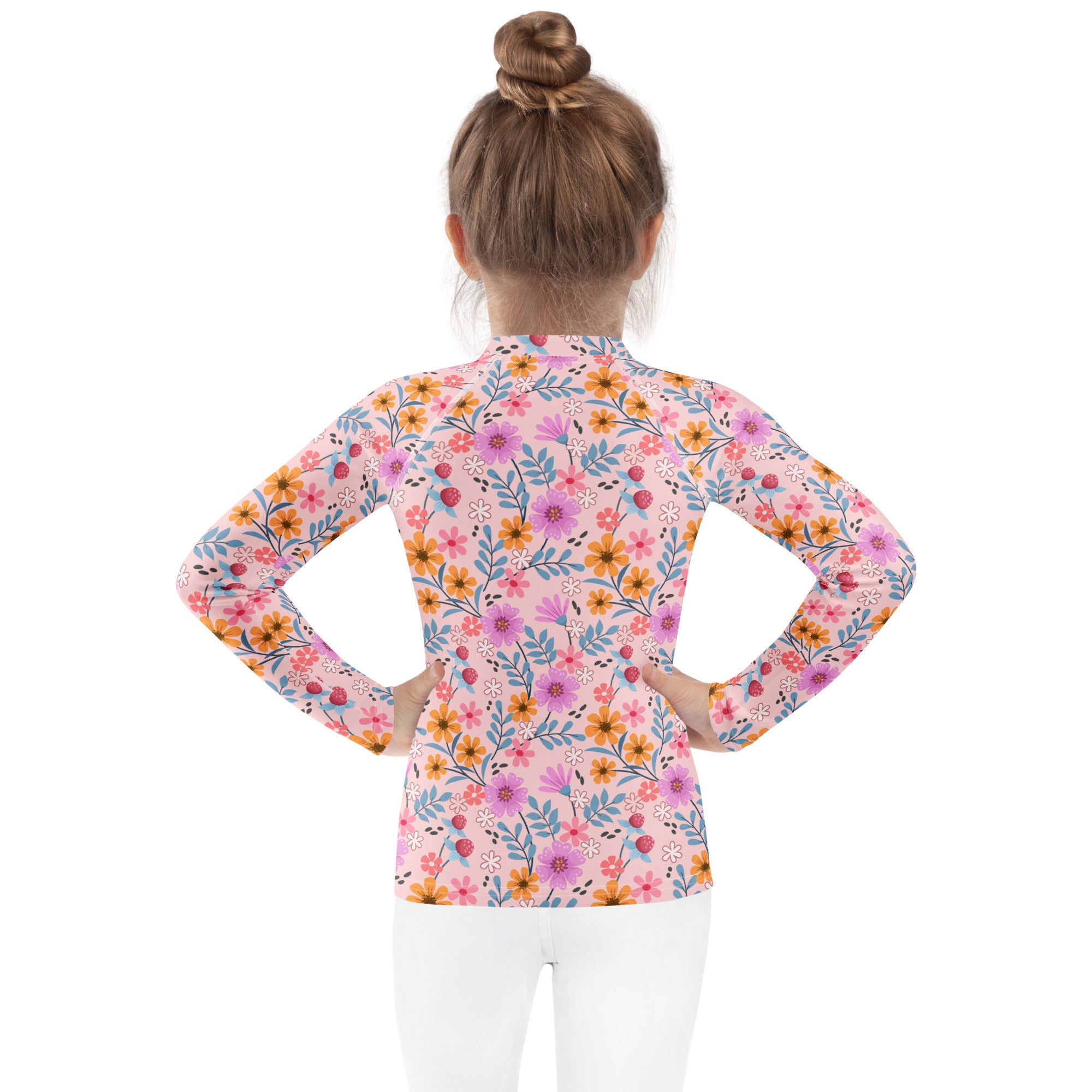 Girls Pink Floral Long Sleeve Rash Guard Swim Shirt – Buttery Soft, Sun Safe UPF 50+ Protection, Quick Dry & 4-Way Stretch Comfort