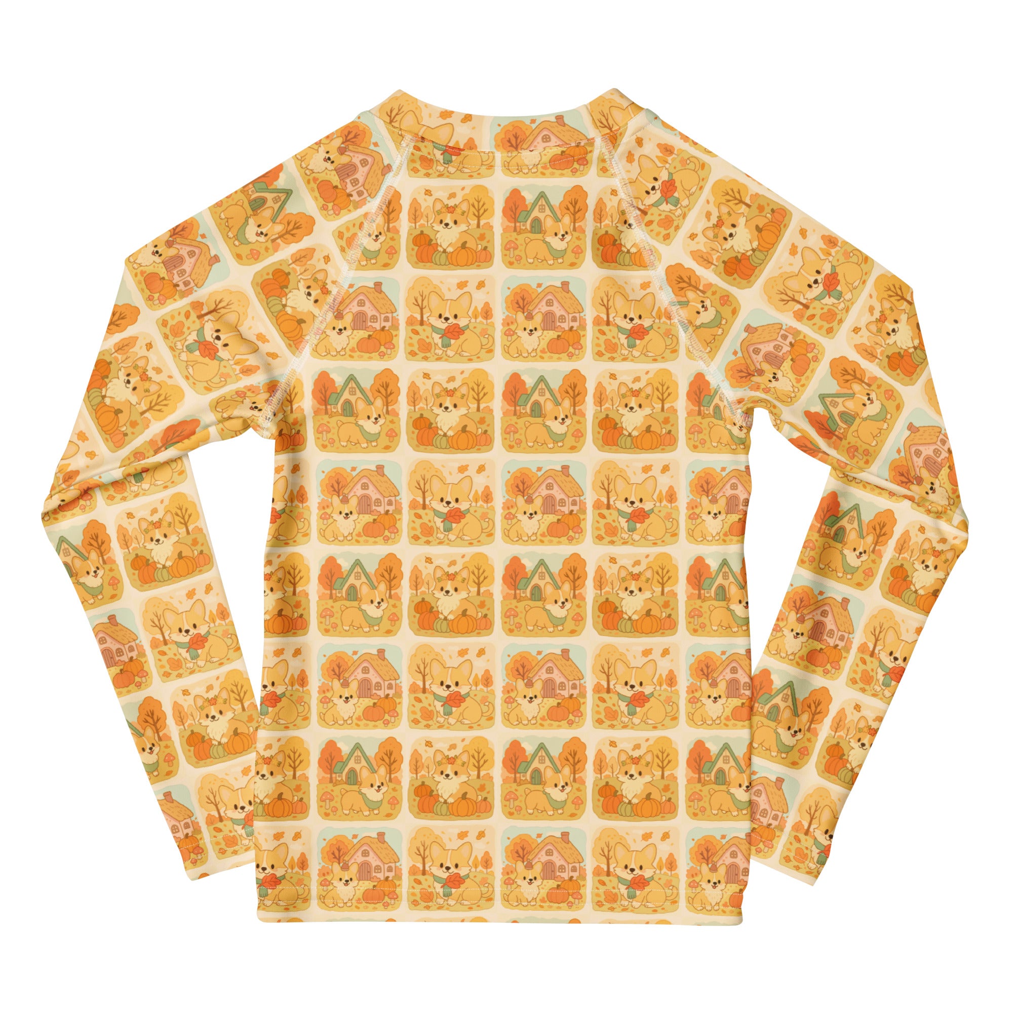 Kids Fall Corgi Long Sleeve Rash Guard Swim Shirt – Buttery Soft, Sun Safe UPF 50+ Protection, Quick Dry & 4-Way Stretch Comfort